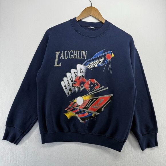 Vintage Casino Sweatshirt Boys Kids XL Blue Crewneck Pullover Graphic Faded 90s - Picture 1 of 8